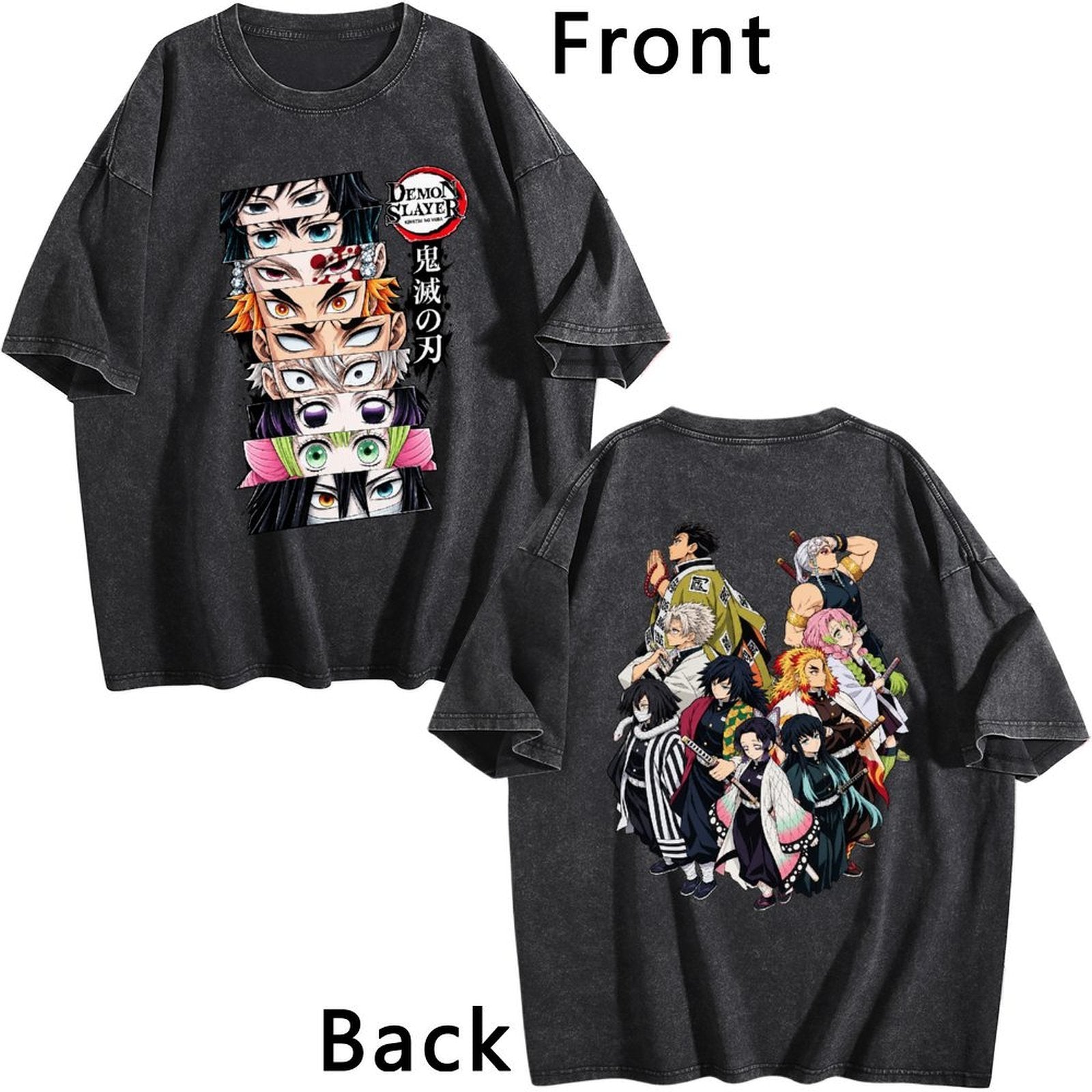 Demon Slayer Hashira Collection Double‑Sided Print Vintage Washed T‑Shirt