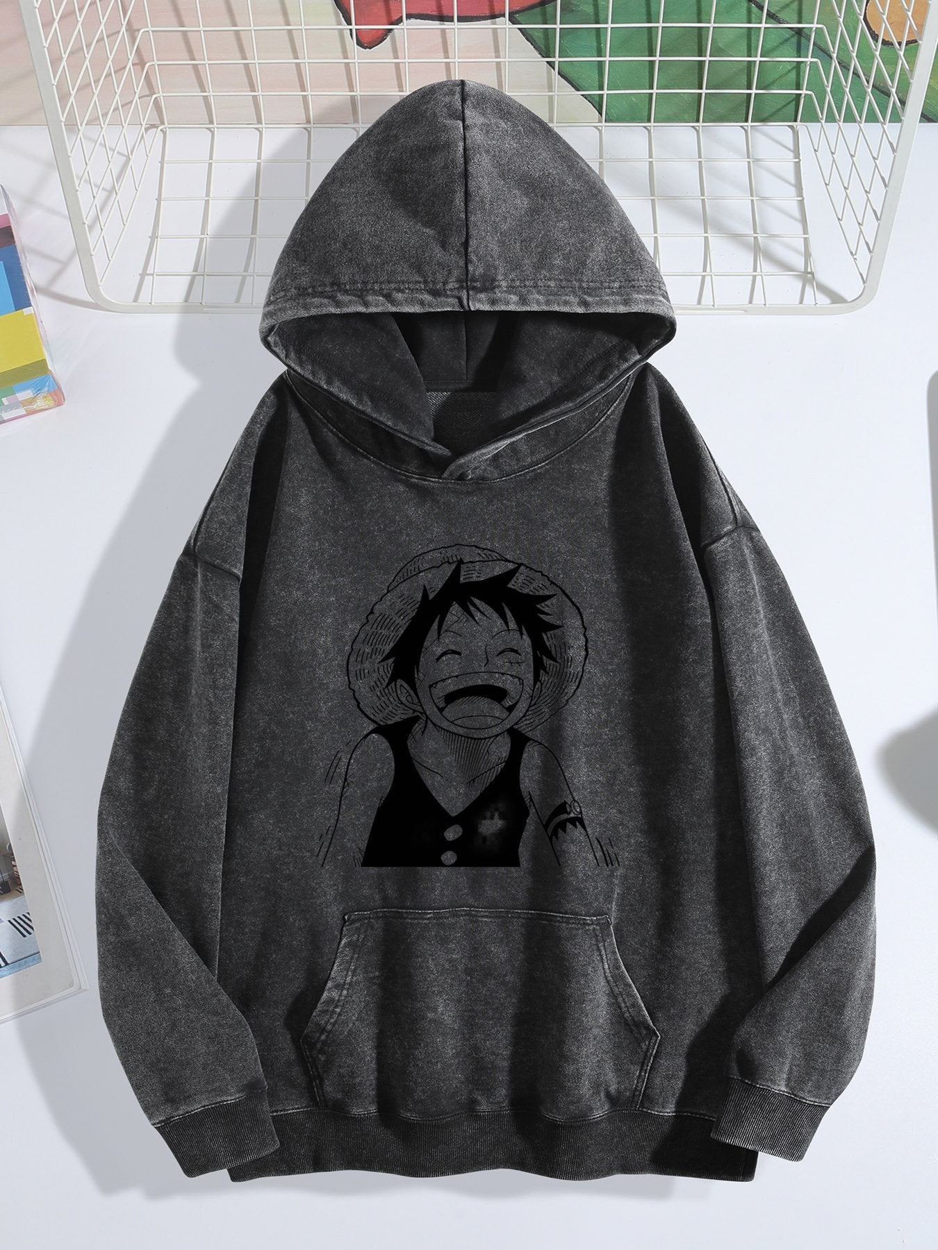 One Piece Smiling Luffy Vintage Wash Oversized Hoodie
