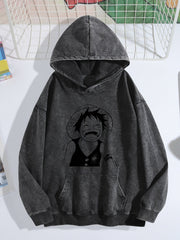 One Piece Smiling Luffy Vintage Wash Oversized Hoodie