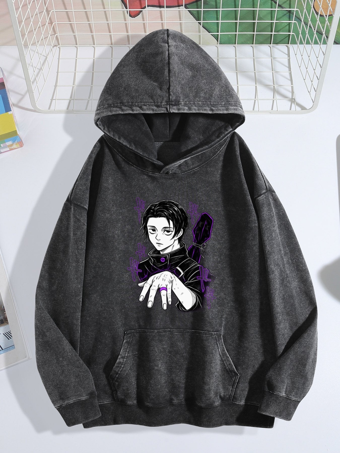 Jujutsu Kaisen Yuta Purple Accent Vintage Wash Oversized Hoodie