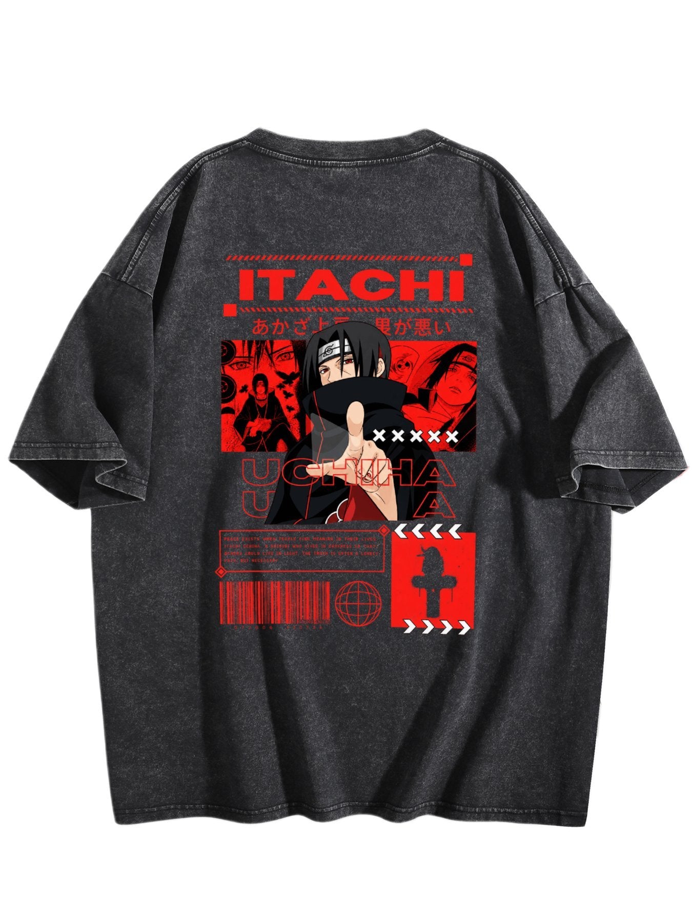 Naruto Itachi Uchiha Double‑Sided Vintage Washed Anime T‑Shirt
