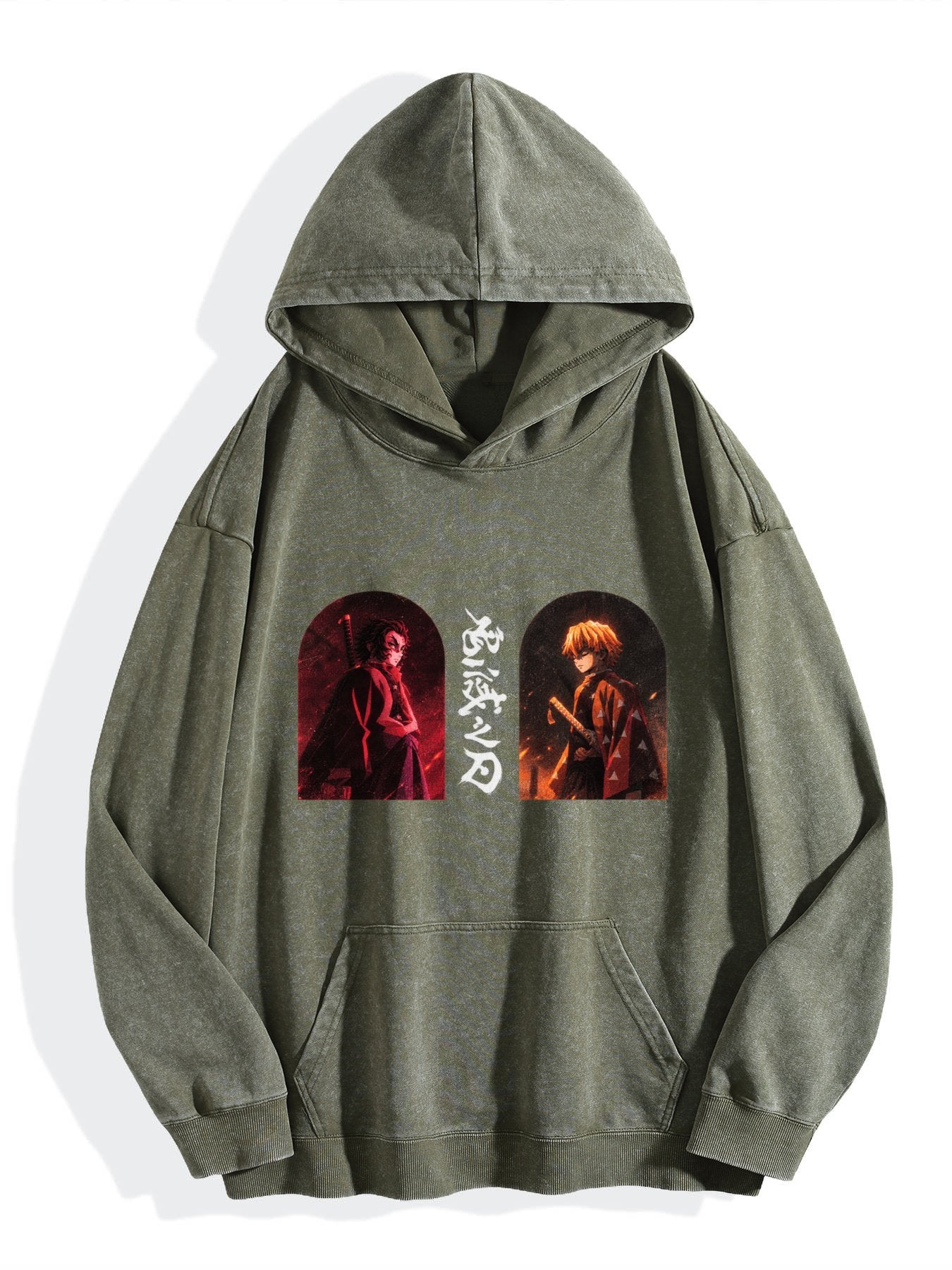 Demon Slayer Dual Character Arch Frame Vintage Wash Oversized Hoodie
