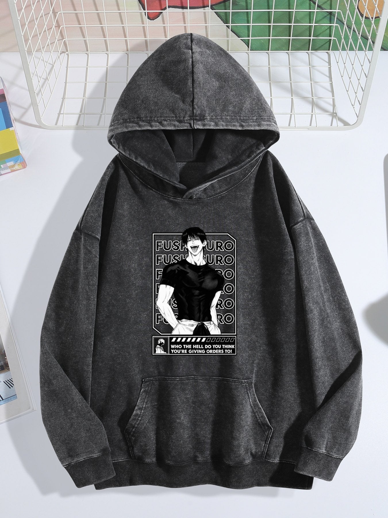 Jujutsu Kaisen Fushiguro Framed Monochrome Vintage Wash Oversized Hoodie