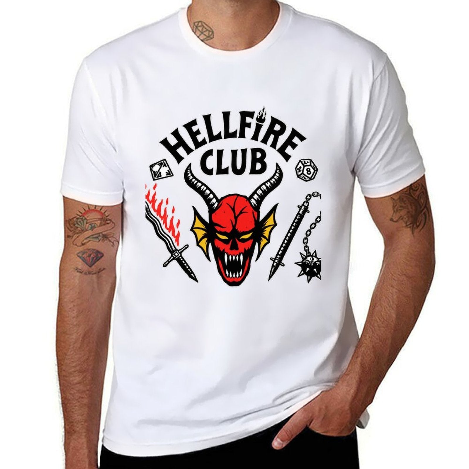 Kpop Demon Hunters Hellfire Club Demon Head Weapon Graphic Men Tee