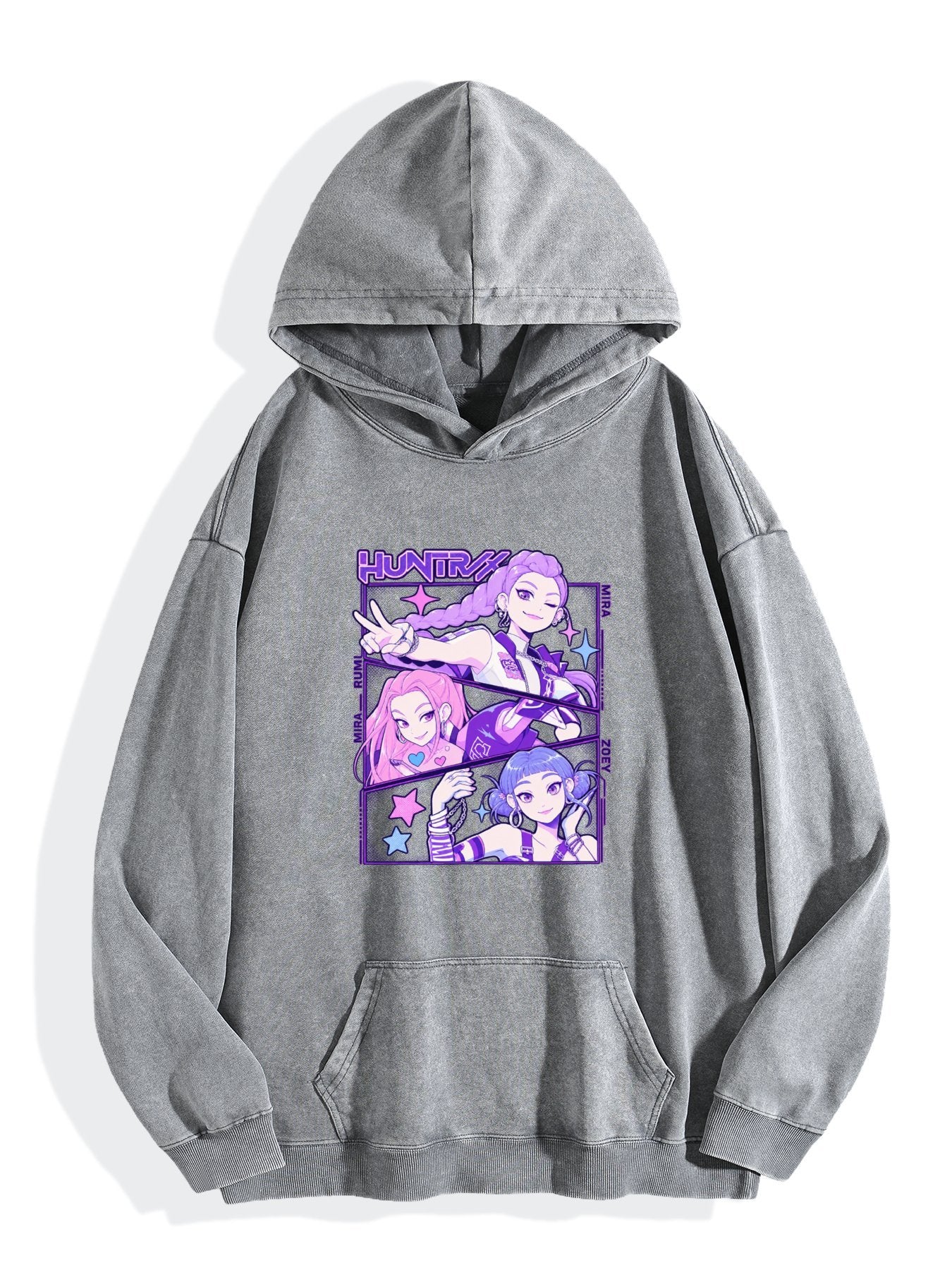 Pop Demon Hunters Multi‑Character Purple Vintage Wash Hoodie