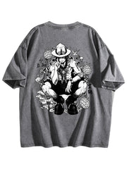 One Piece Double‑Sided Print Vintage Washed Anime T‑Shirt
