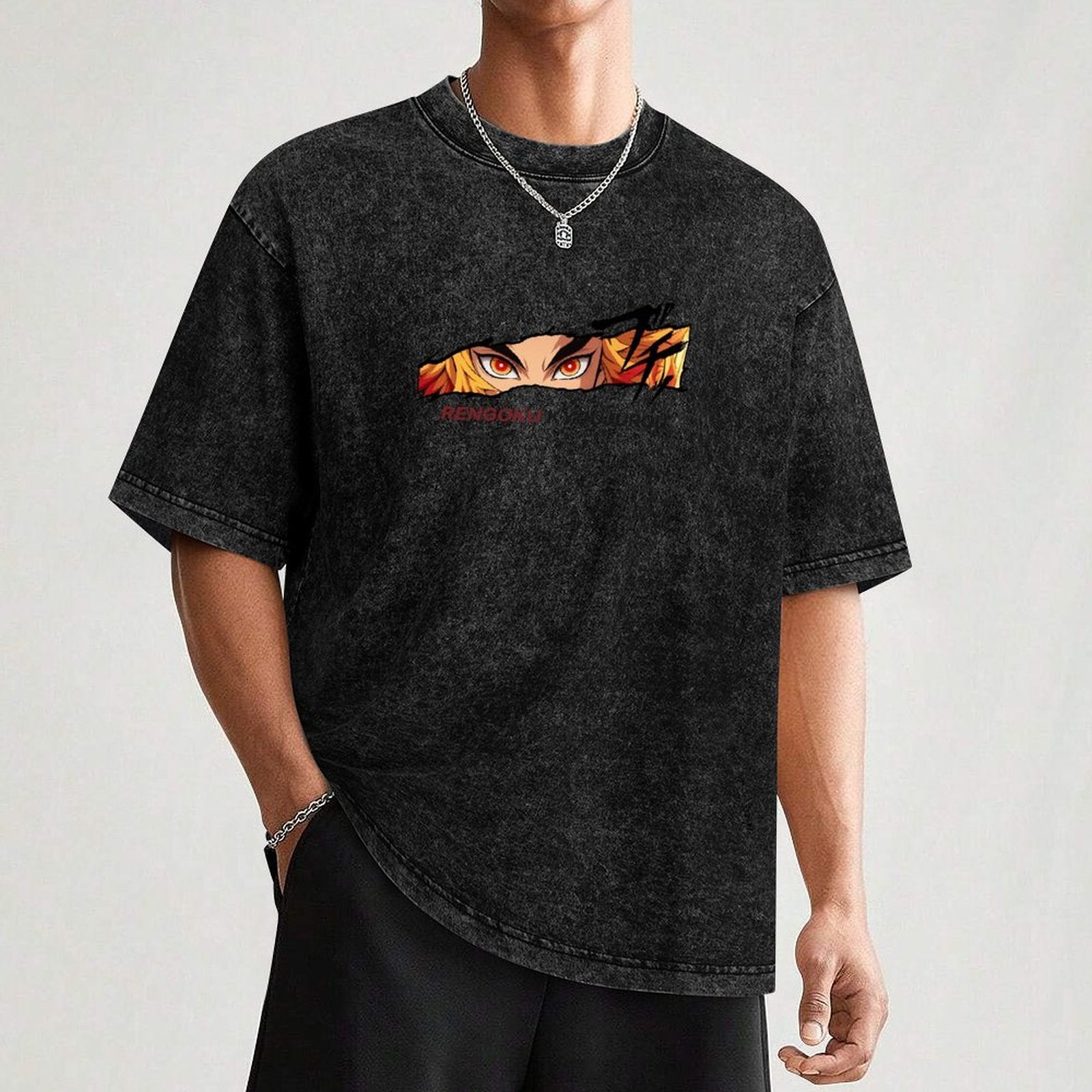 Demon Slayer Rengoku Eyes Detail Oversized Washed Men Tee