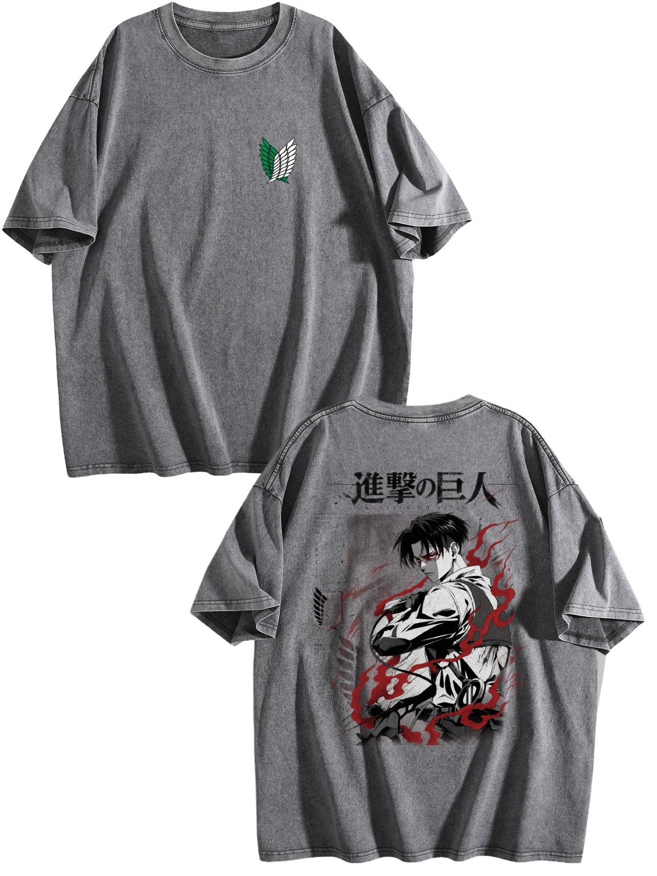 Attack On Titan Levi Double‑Sided Print Vintage Washed T‑Shirt