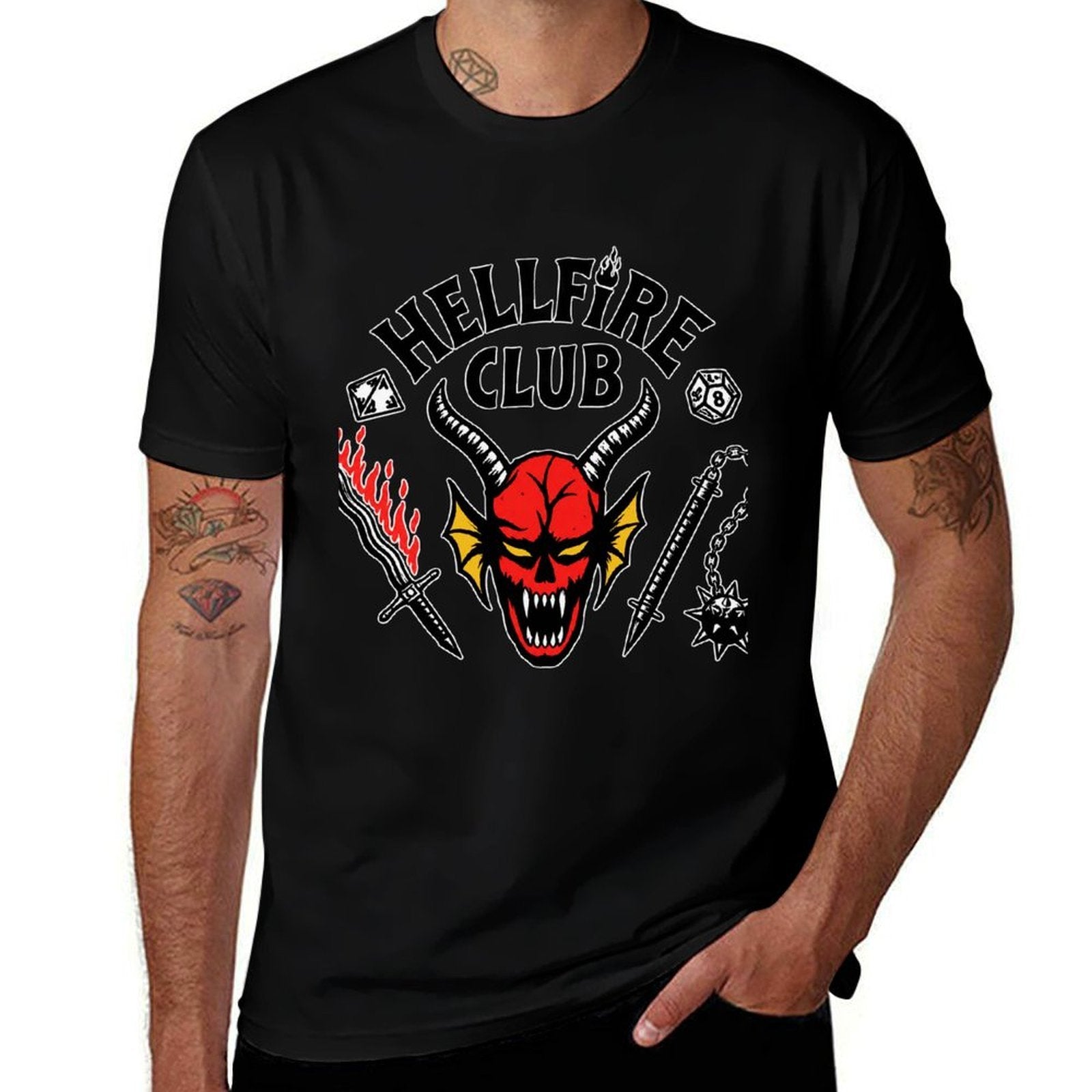 Kpop Demon Hunters Hellfire Club Demon Head Weapon Graphic Men Tee