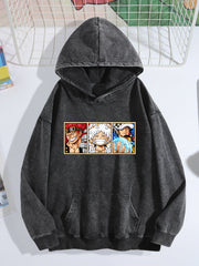 One Piece Three‑Panel Character Vintage Wash Oversized Hoodie