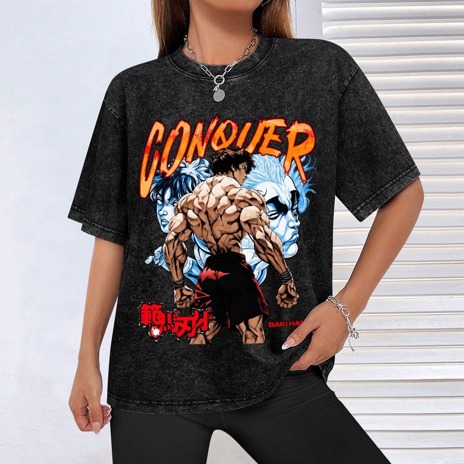 Baki Hanma Conquer Vintage Washed Anime T‑Shirt