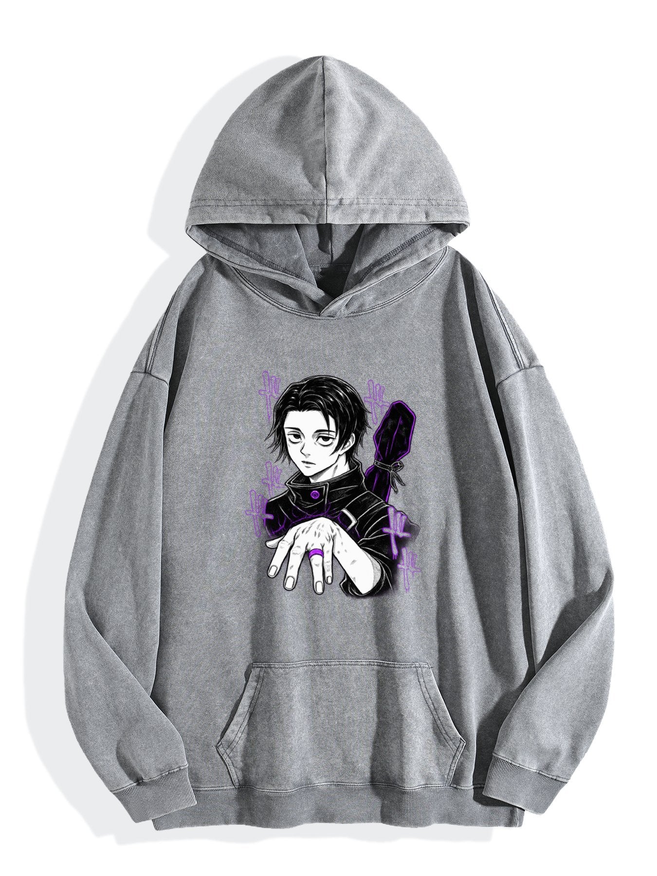 Jujutsu Kaisen Yuta Purple Accent Vintage Wash Oversized Hoodie