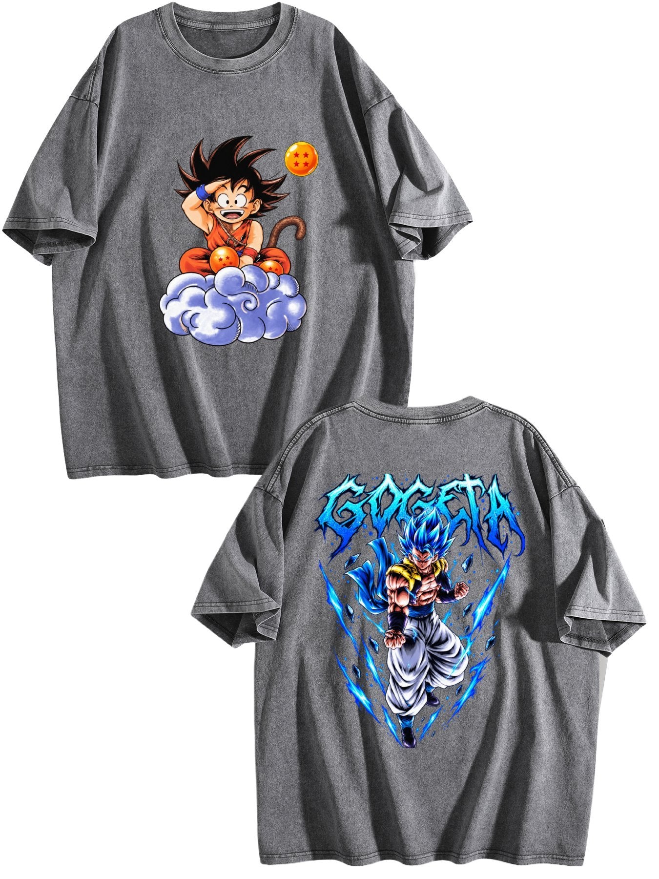 Dragon Ball Goku Gogeta Print Vintage Washed Short Sleeve T‑Shirt