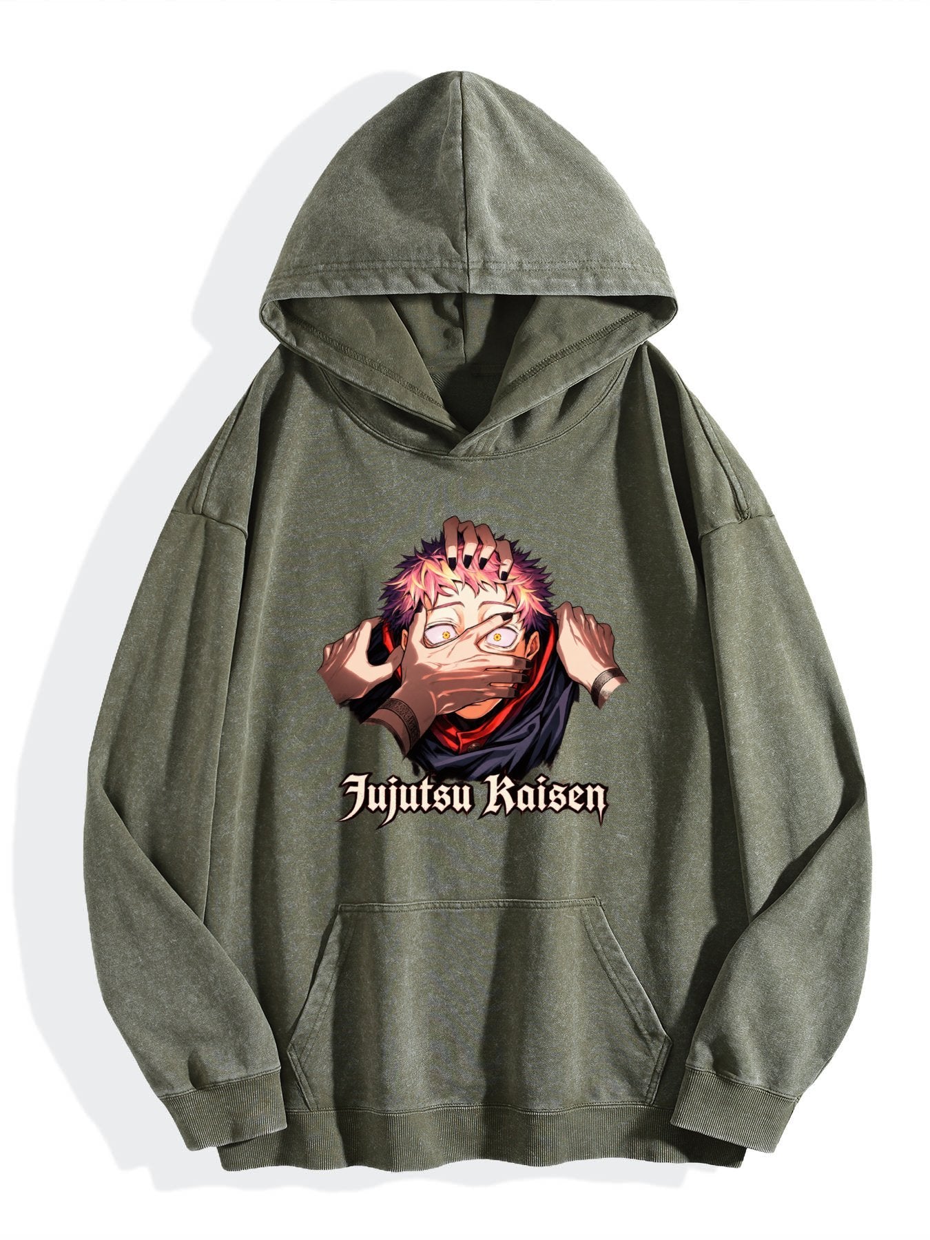 Jujutsu Kaisen Yuji Itadori Portrait Vintage Wash Oversized Hoodie