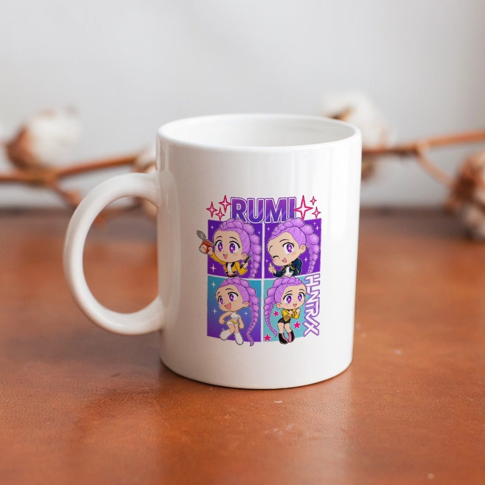 Pop Hunt Witch Squad Rumi Chibi Four‑Panel 11oz Anime Ceramic Mug