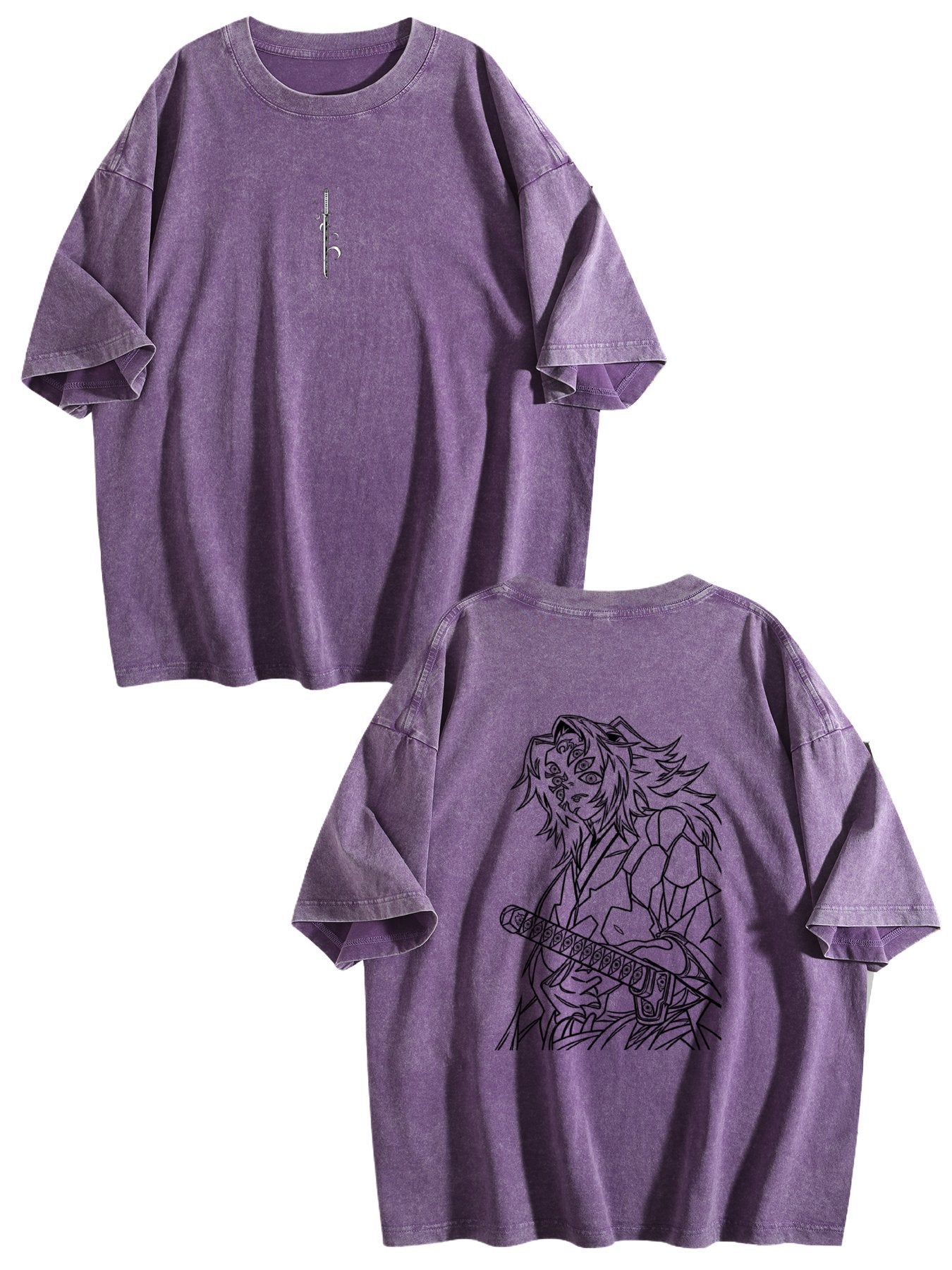 Demon Slayer Kokushibo Printed Washed Short‑Sleeve T‑Shirt