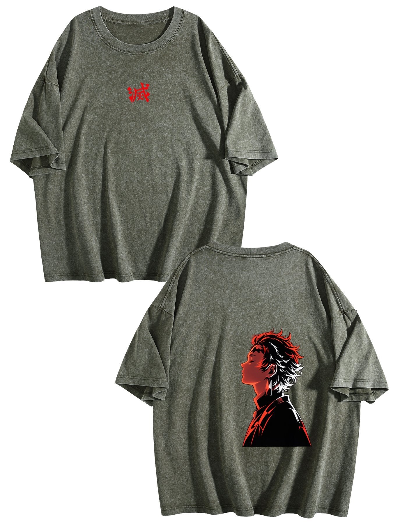 Demon Slayer Double‑Sided Print Vintage Washed Anime T‑Shirt