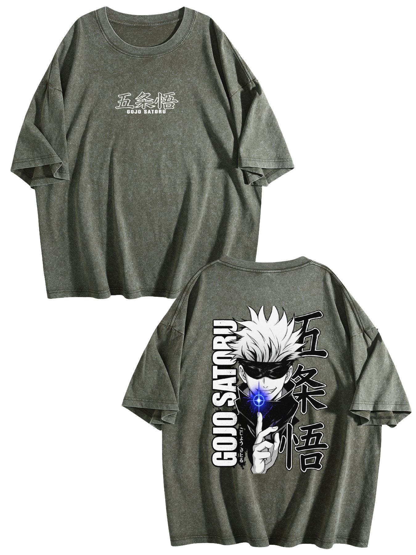 Jujutsu Kaisen Gojo Satoru Double‑Sided Print Vintage Washed T‑Shirt