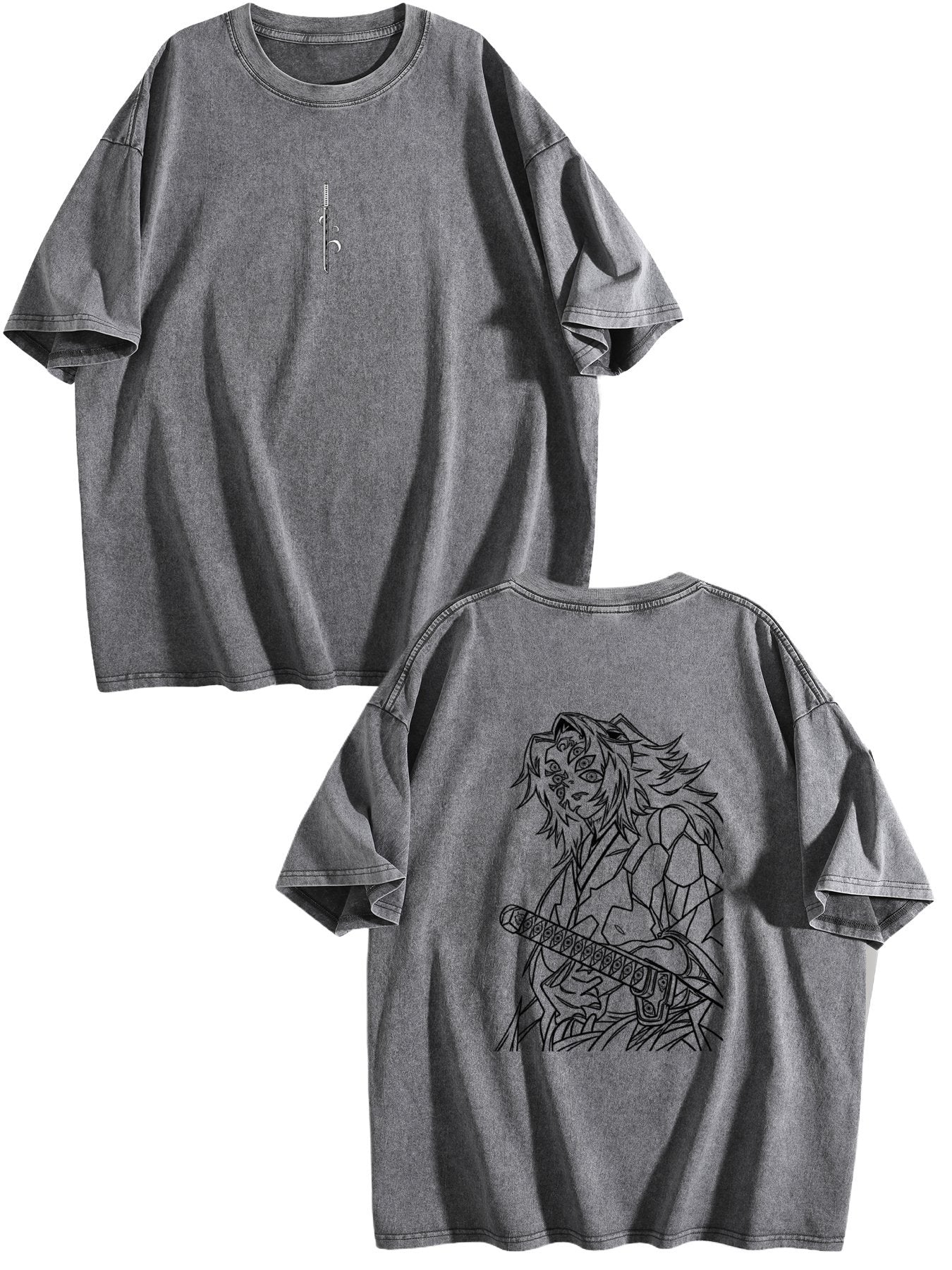 Demon Slayer Kokushibo Printed Washed Short‑Sleeve T‑Shirt