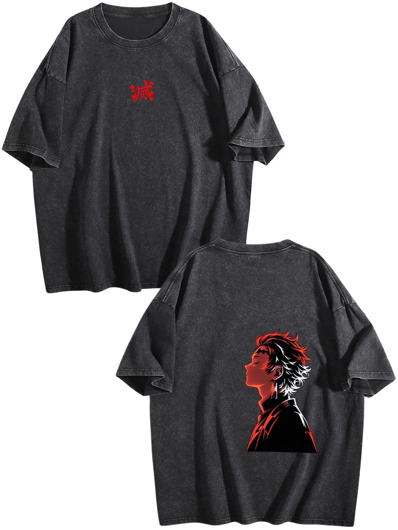Demon Slayer Double‑Sided Print Vintage Washed Anime T‑Shirt