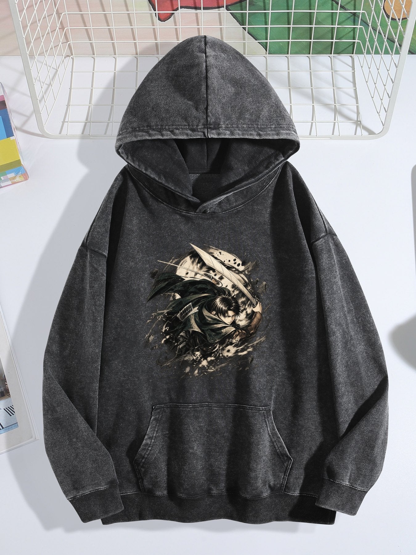 Attack On Titan Eren Circular Vintage Wash Oversized Hoodie