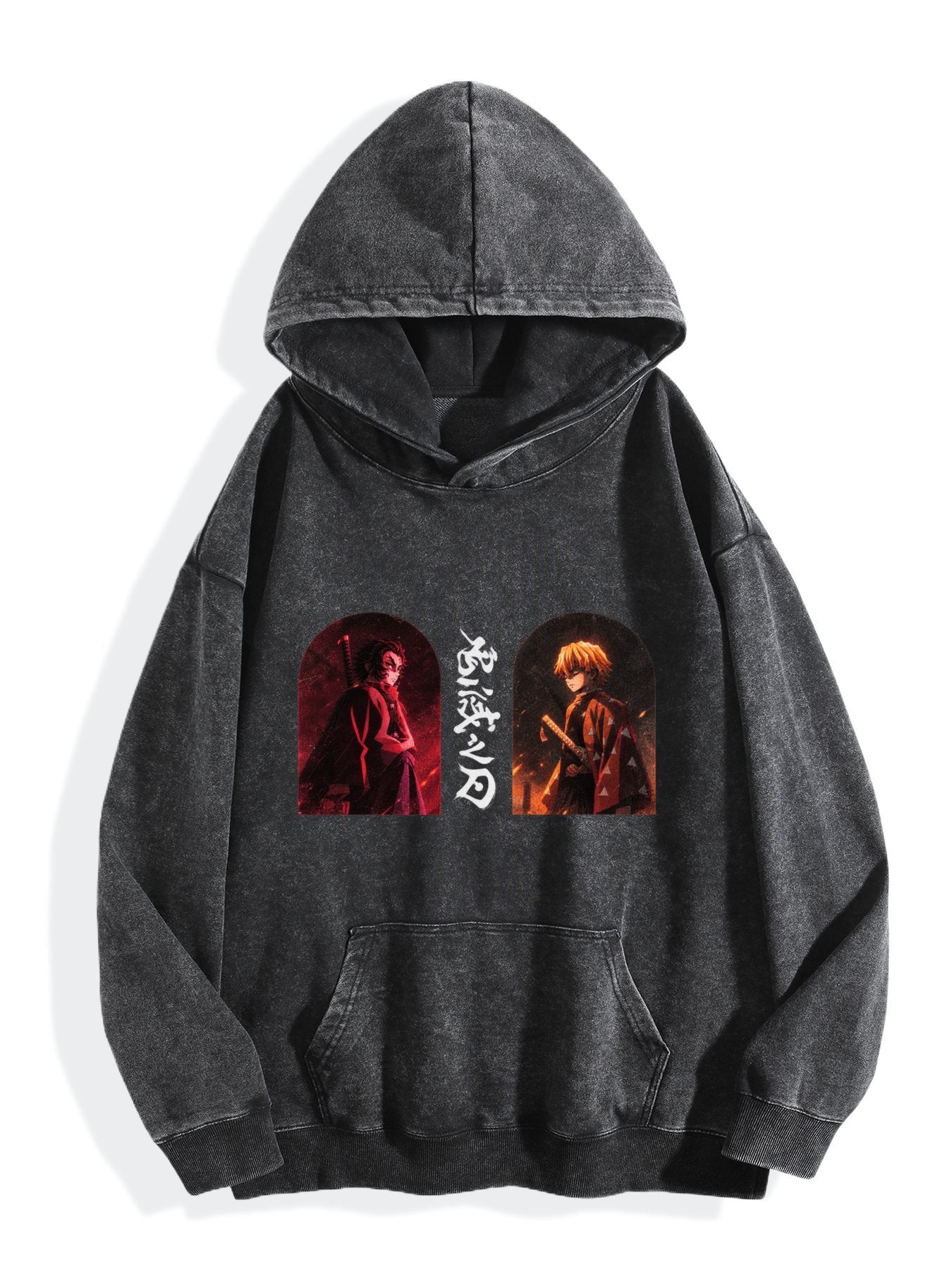 Demon Slayer Dual Character Arch Frame Vintage Wash Oversized Hoodie