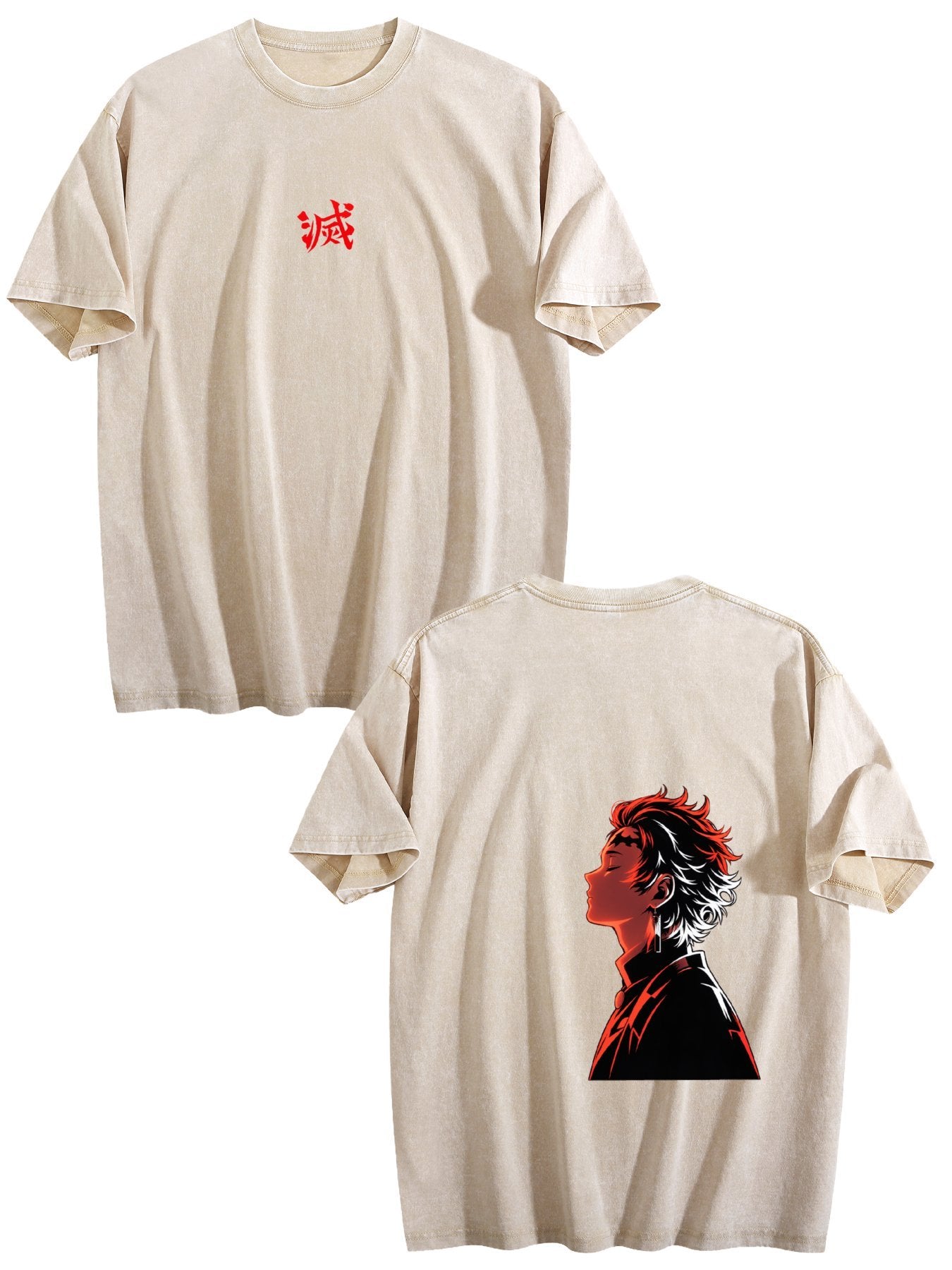Demon Slayer Double‑Sided Print Vintage Washed Anime T‑Shirt