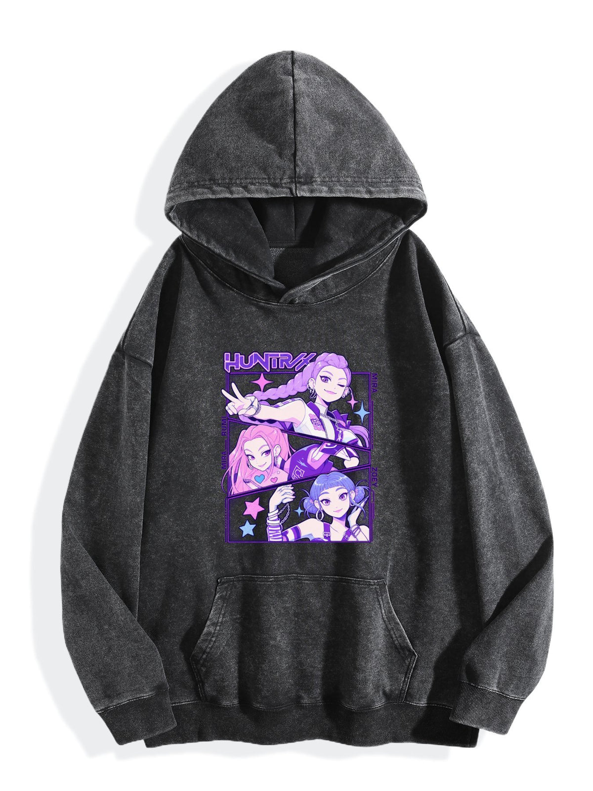 Pop Demon Hunters Multi‑Character Purple Vintage Wash Hoodie