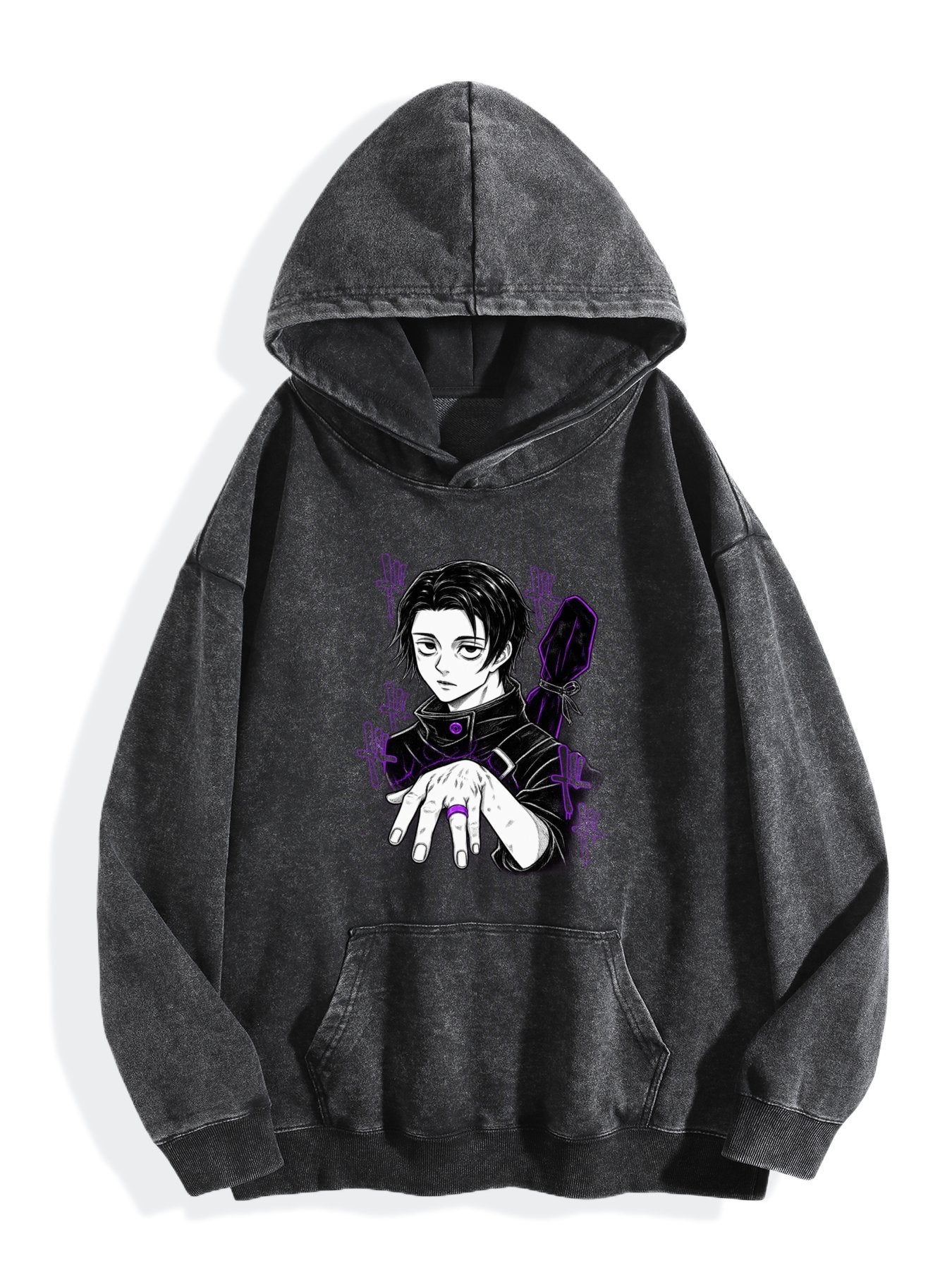 Jujutsu Kaisen Yuta Purple Accent Vintage Wash Oversized Hoodie