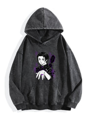 Jujutsu Kaisen Yuta Purple Accent Vintage Wash Oversized Hoodie