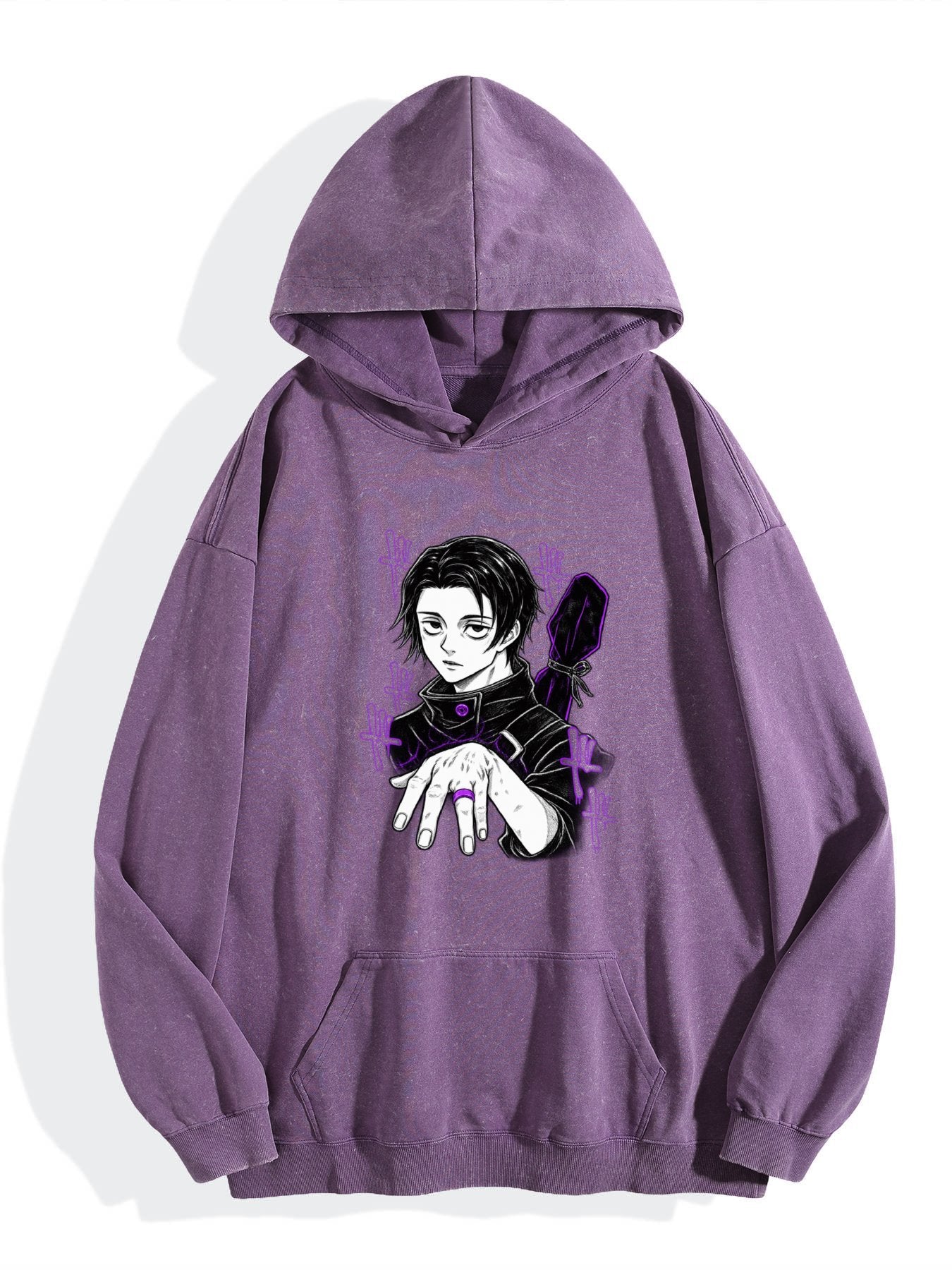 Jujutsu Kaisen Yuta Purple Accent Vintage Wash Oversized Hoodie