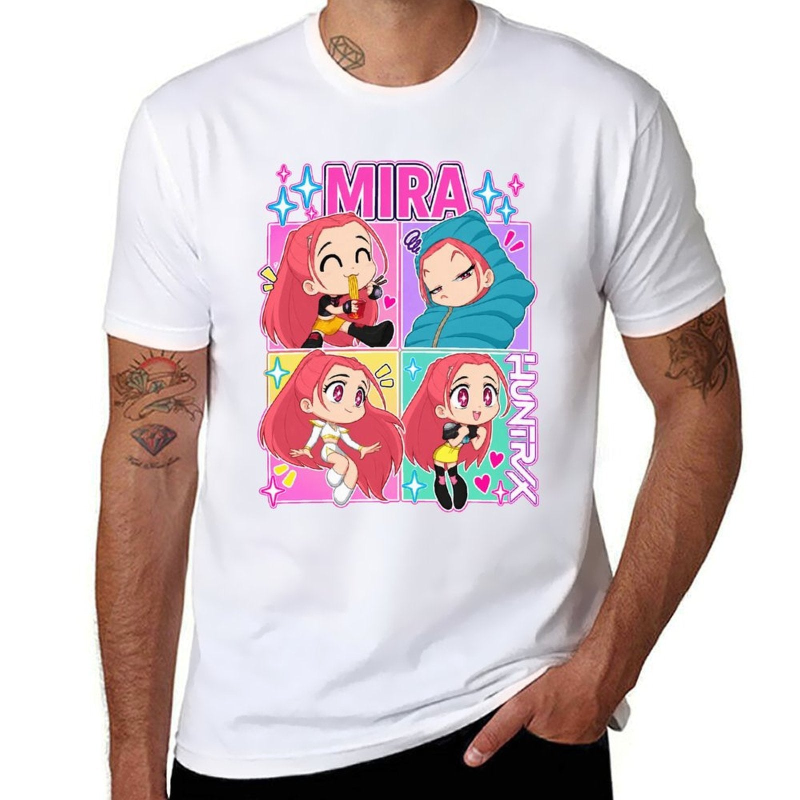 Kpop Demon Hunters Mira Chibi Four‑Panel Graphic Men Tee