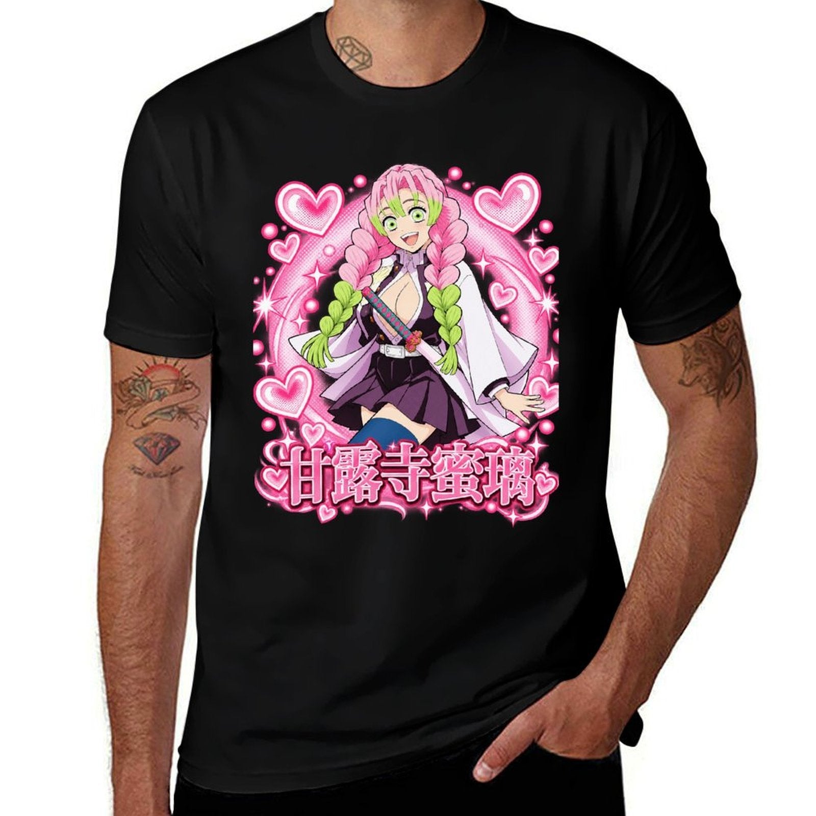 Demon Slayer Mitsuri Kanroji Heart Frame Graphic Oversized Men Tee