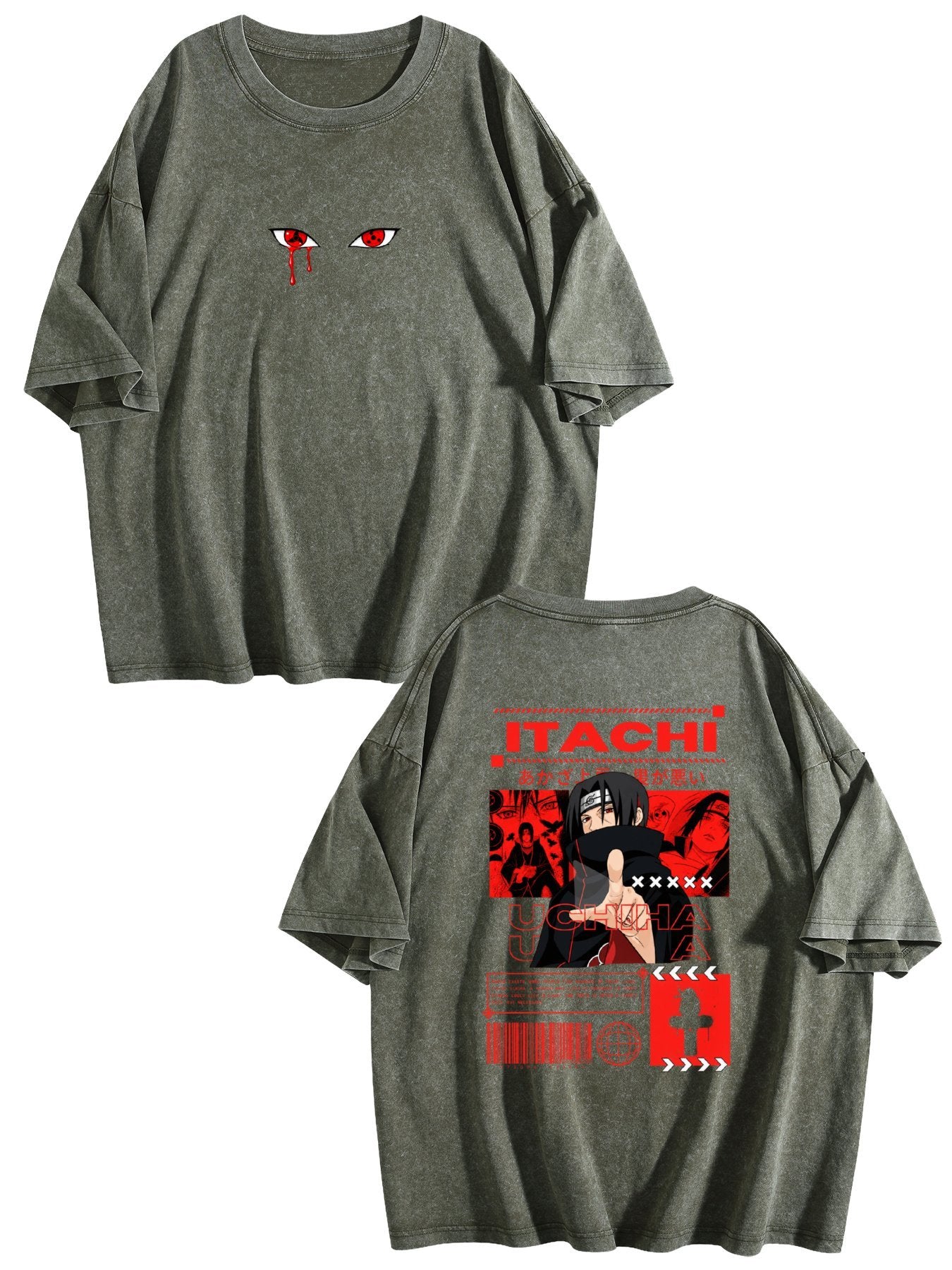 Naruto Itachi Uchiha Double‑Sided Vintage Washed Anime T‑Shirt