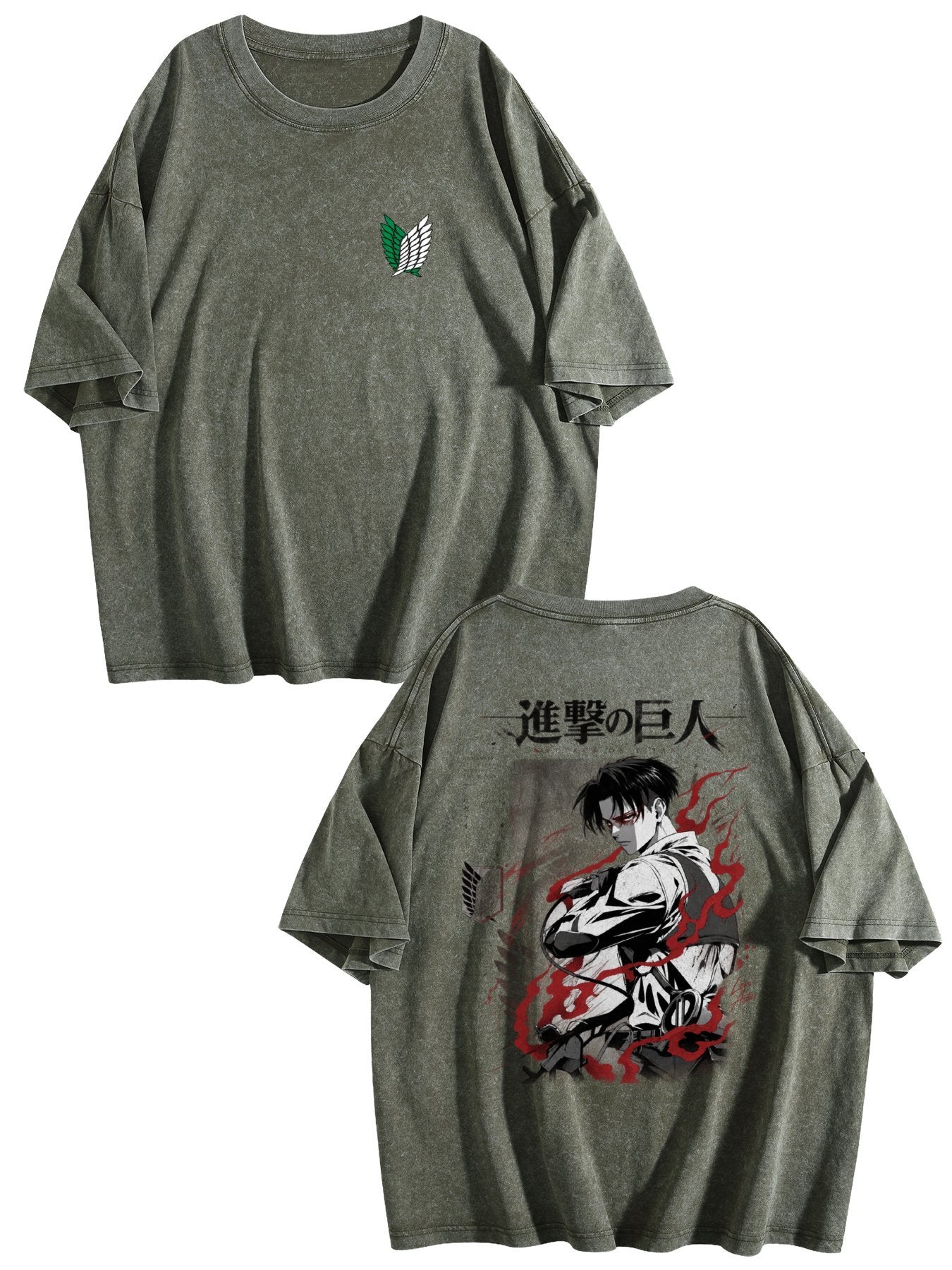 Attack On Titan Levi Double‑Sided Print Vintage Washed T‑Shirt