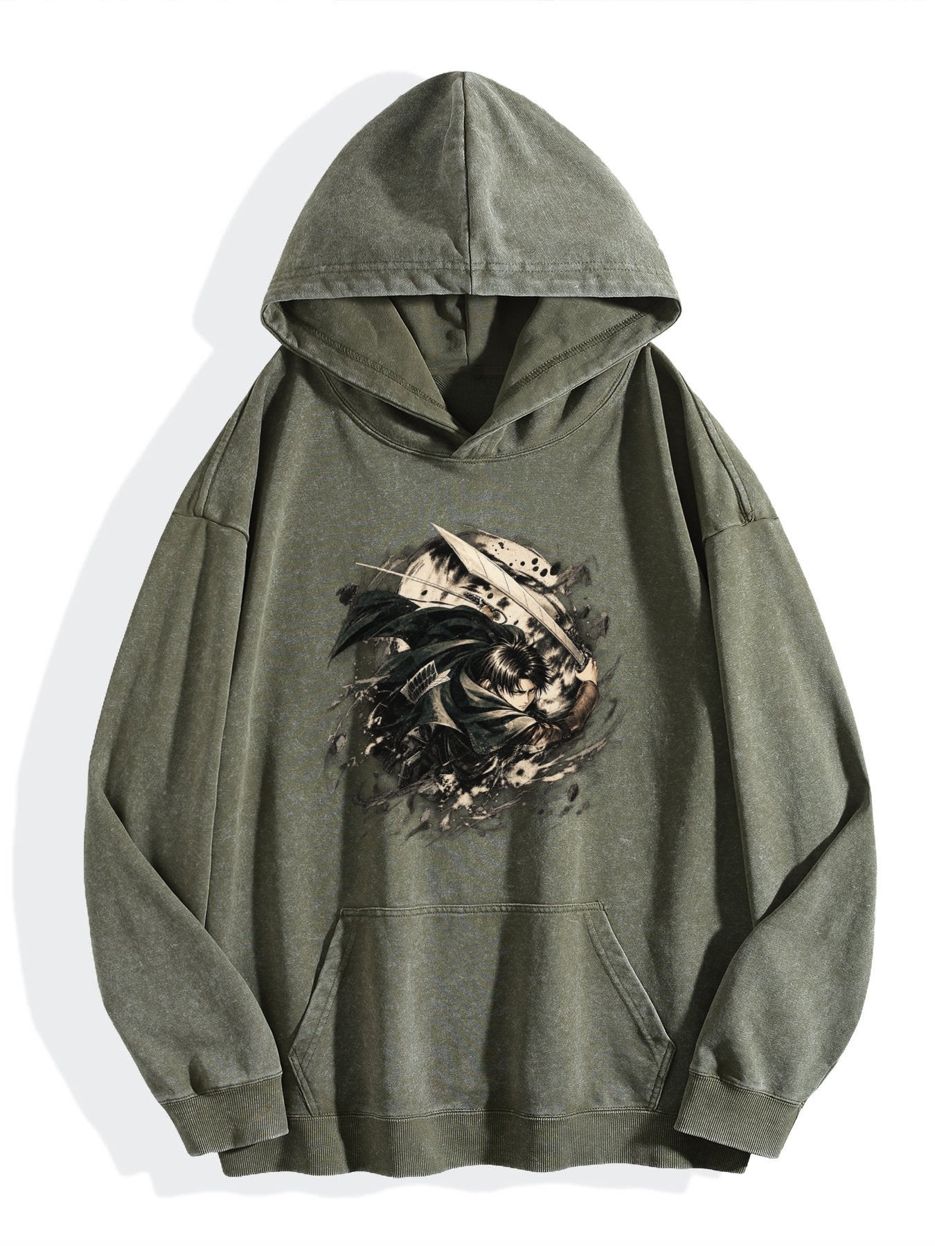 Attack On Titan Eren Circular Vintage Wash Oversized Hoodie