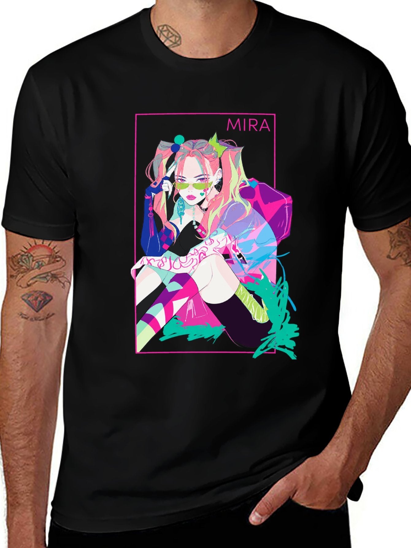 Kpop Demon Hunters Mira Vaporwave Framed Portrait Graphic Men Tee