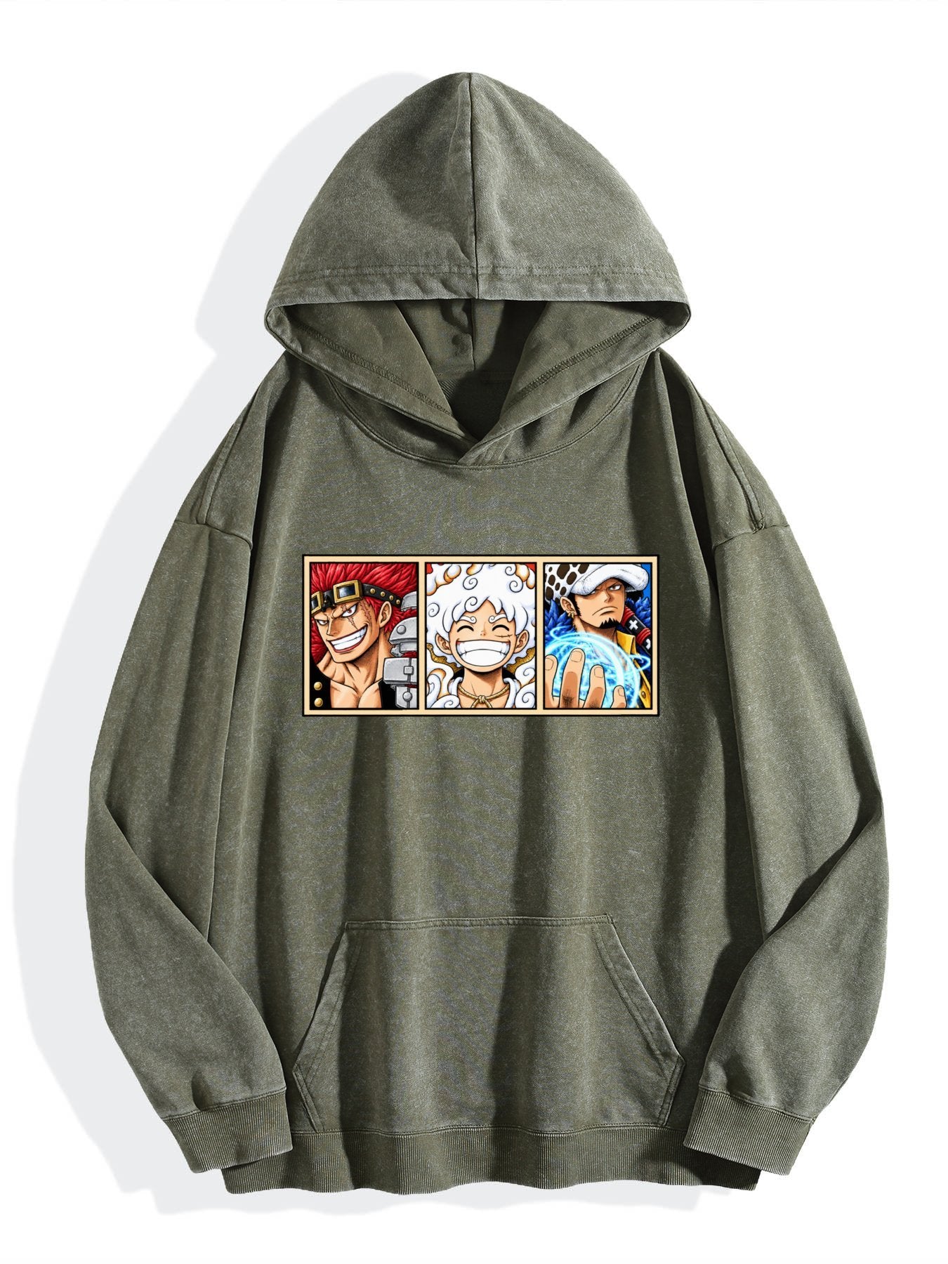 One Piece Three‑Panel Character Vintage Wash Oversized Hoodie